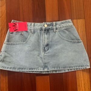 Light Blue Denim Mini Skirt with Front Pockets